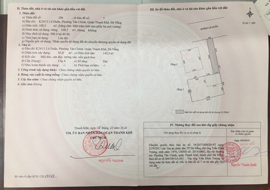 Chính chủ rao bán nhà tại đường Lê Duẩn - TP Đà Nẵng; DT đất 108,3 m2; giá 13,2 tỷ
