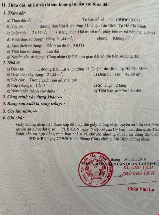 Bán nhà 22m2 Bàu Cát, 2 tầng, SHR vuông vức 2 tỷ 3
