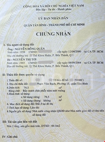 80M2 PHẠM VĂN BẠCH 5X16M, 5 TỶ 29 GẦN MẶT TIỀN